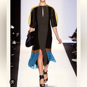 BCBG MAXAZRIA Runway Rumi Dress Color Block Olive Multicolor Women's XXS